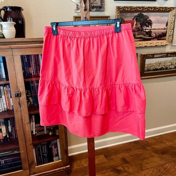 J. Crew Factory plus size knee length tiered ruffled cotton skirt SZ 16 pink - Picture 6 of 10